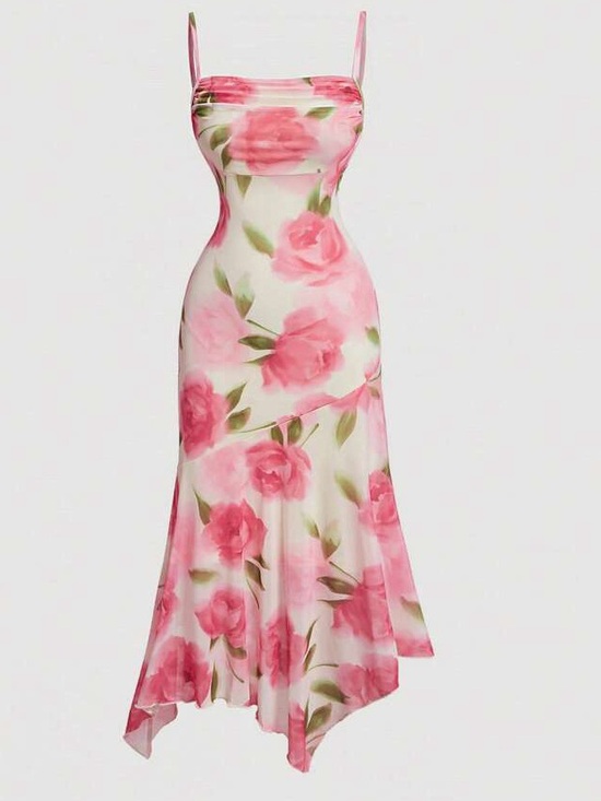 SHEIN Dresses & Skirts - Pink Floral Midi Dress Coquette Whimsical Fairycore Barbiecore XS/S